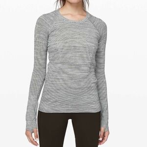 Lululemon Swiftly Speed Long Sleeve Top Tee White Black Stripe